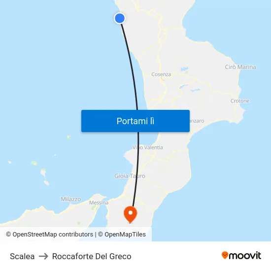 Scalea to Roccaforte Del Greco map