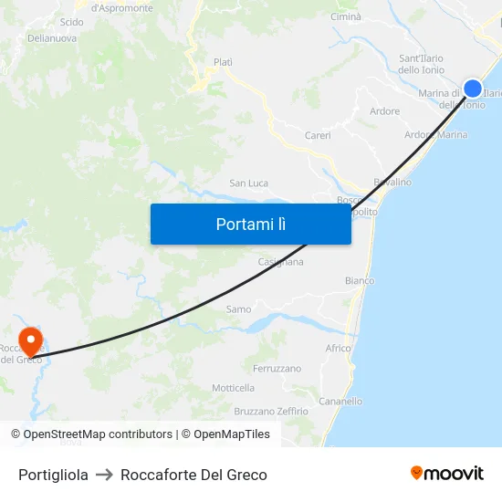 Portigliola to Roccaforte Del Greco map