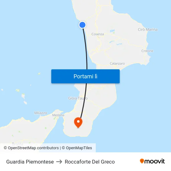 Guardia Piemontese to Roccaforte Del Greco map