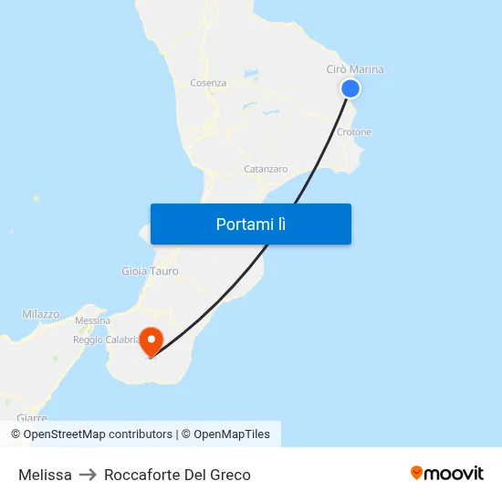 Melissa to Roccaforte Del Greco map