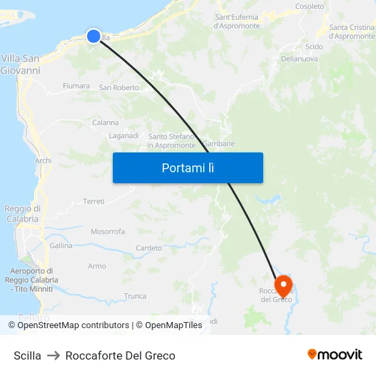 Scilla to Roccaforte Del Greco map
