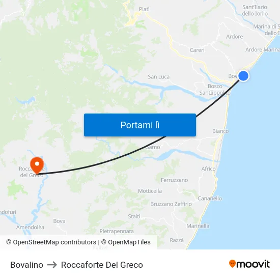 Bovalino to Roccaforte Del Greco map