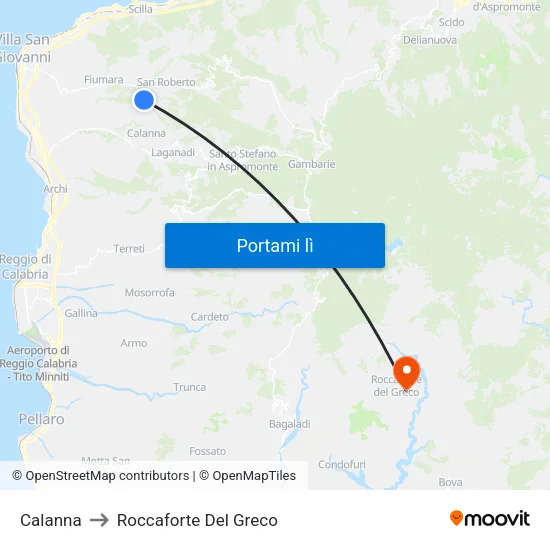 Calanna to Roccaforte Del Greco map