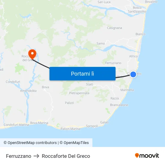 Ferruzzano to Roccaforte Del Greco map