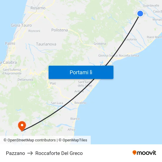 Pazzano to Roccaforte Del Greco map