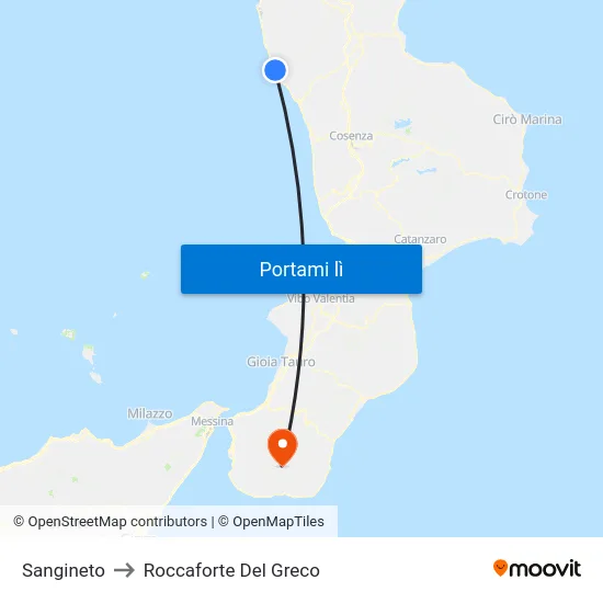 Sangineto to Roccaforte Del Greco map