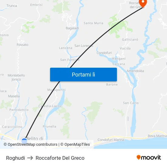 Roghudi to Roccaforte Del Greco map