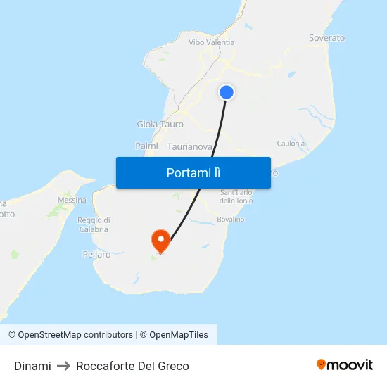 Dinami to Roccaforte Del Greco map