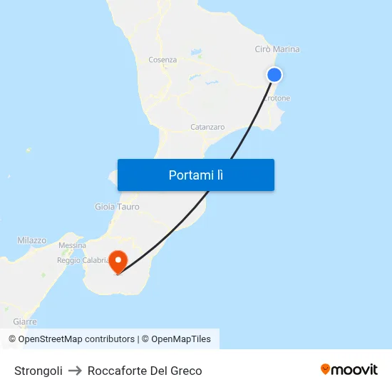 Strongoli to Roccaforte Del Greco map