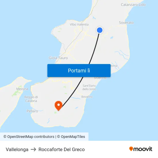 Vallelonga to Roccaforte Del Greco map