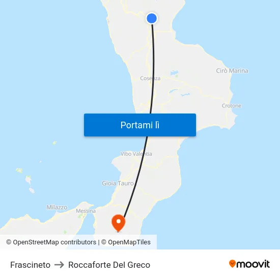Frascineto to Roccaforte Del Greco map
