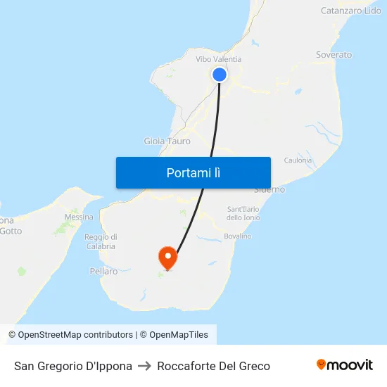 San Gregorio D'Ippona to Roccaforte Del Greco map