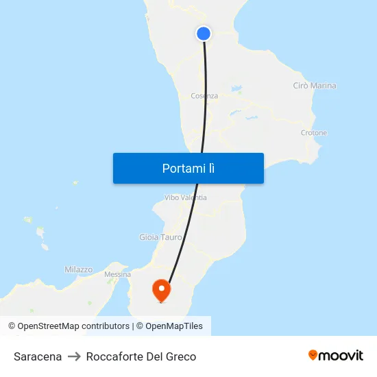 Saracena to Roccaforte Del Greco map