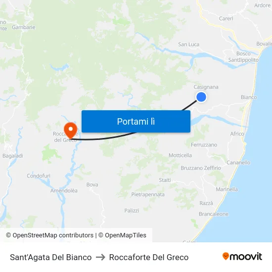 Sant'Agata Del Bianco to Roccaforte Del Greco map