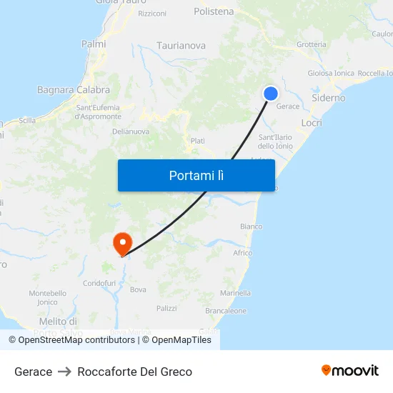Gerace to Roccaforte Del Greco map