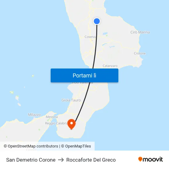 San Demetrio Corone to Roccaforte Del Greco map