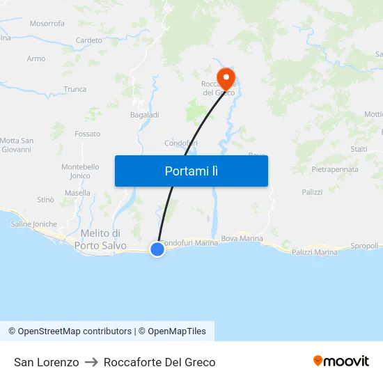 San Lorenzo to Roccaforte Del Greco map