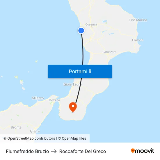 Fiumefreddo Bruzio to Roccaforte Del Greco map