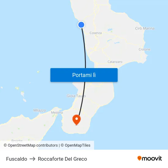 Fuscaldo to Roccaforte Del Greco map
