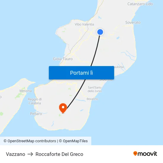 Vazzano to Roccaforte Del Greco map