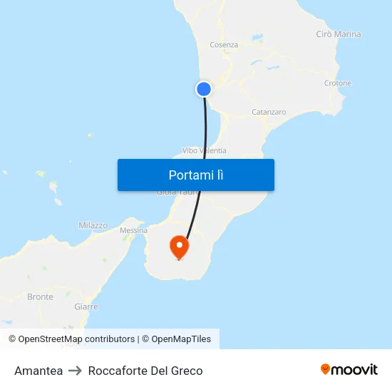 Amantea to Roccaforte Del Greco map