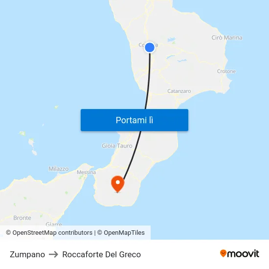 Zumpano to Roccaforte Del Greco map