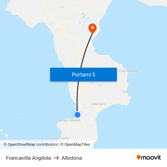 Francavilla Angitola to Albidona map