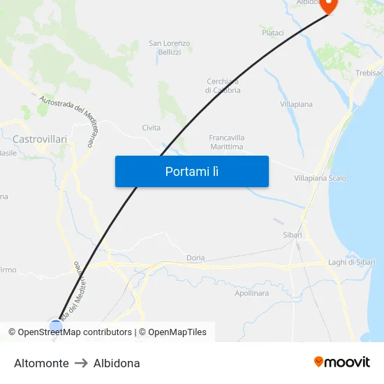 Altomonte to Albidona map