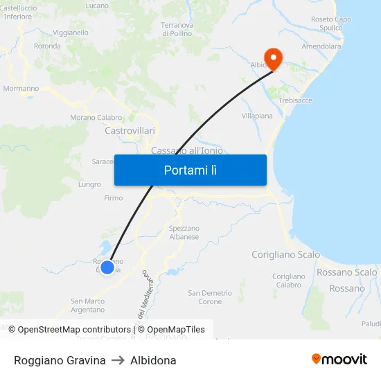 Roggiano Gravina to Albidona map