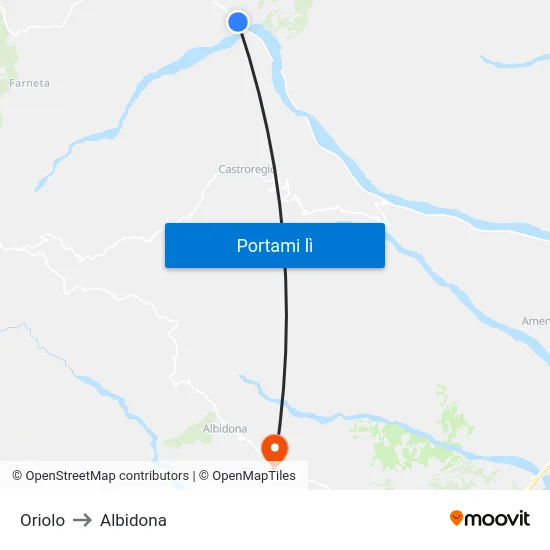 Oriolo to Albidona map
