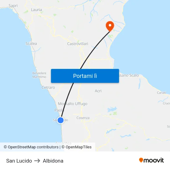 San Lucido to Albidona map