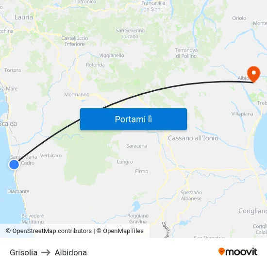 Grisolia to Albidona map