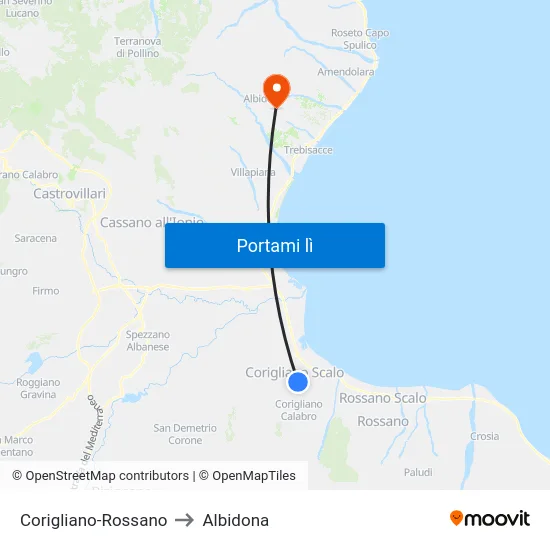 Corigliano-Rossano to Albidona map