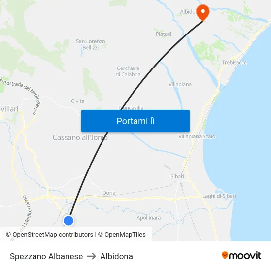 Spezzano Albanese to Albidona map