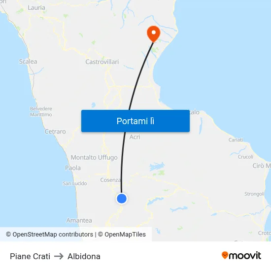 Piane Crati to Albidona map
