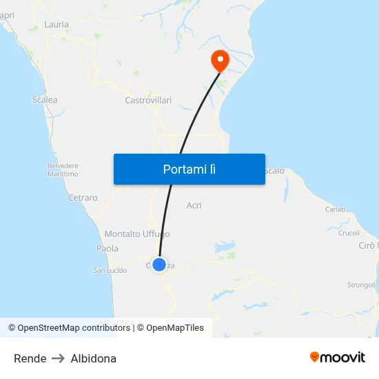 Rende to Albidona map