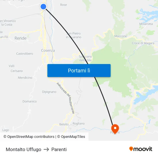 Montalto Uffugo to Parenti map