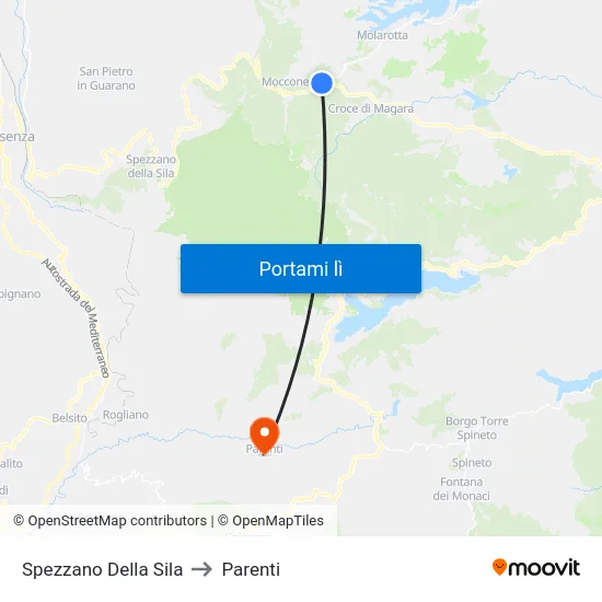 Spezzano Della Sila to Parenti map