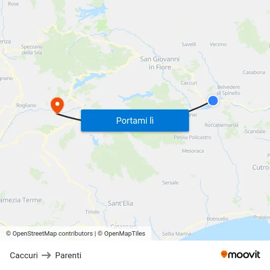 Caccuri to Parenti map