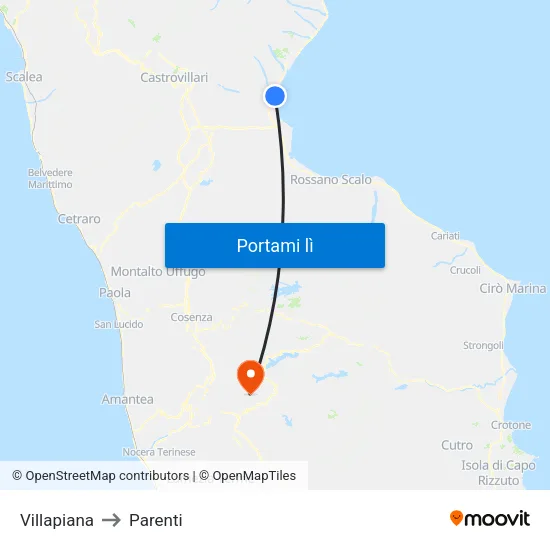 Villapiana to Parenti map