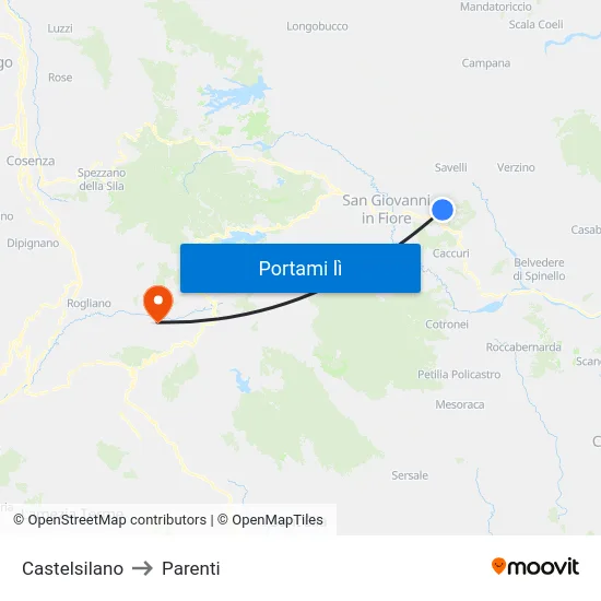 Castelsilano to Parenti map