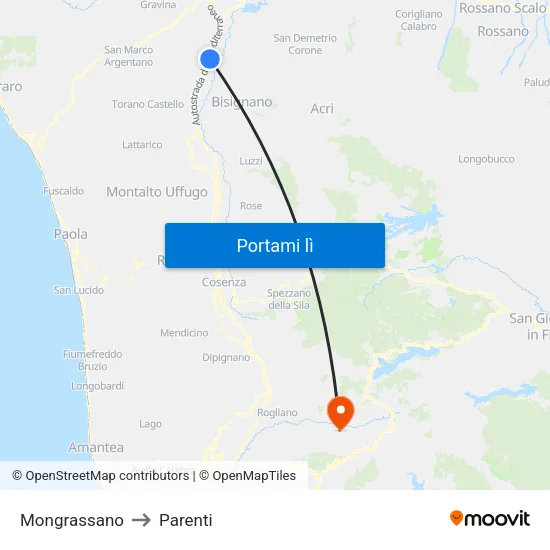 Mongrassano to Parenti map