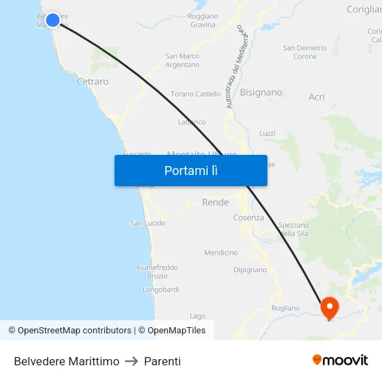 Belvedere Marittimo to Parenti map