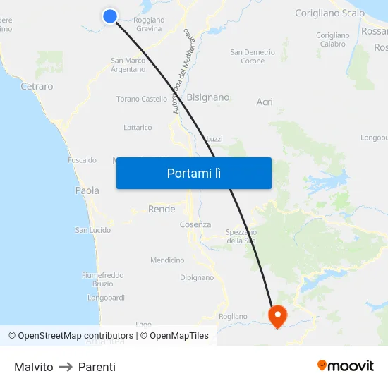 Malvito to Parenti map