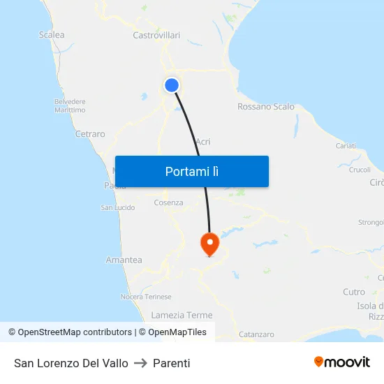 San Lorenzo Del Vallo to Parenti map