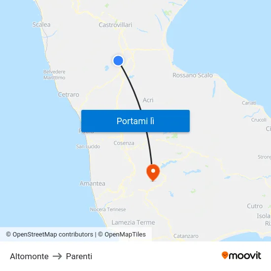 Altomonte to Parenti map