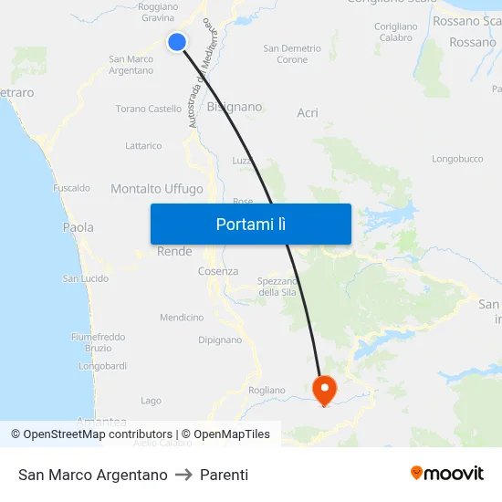 San Marco Argentano to Parenti map