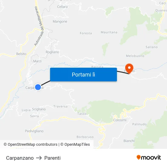 Carpanzano to Parenti map