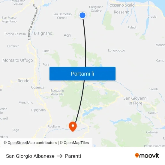 San Giorgio Albanese to Parenti map