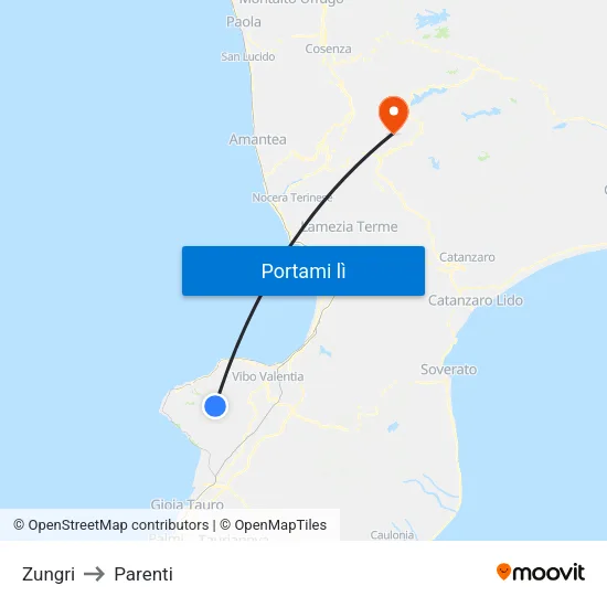 Zungri to Parenti map